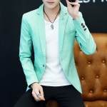 เสื้อสูทผู้ชาย สีเขียว มีปก แขนยาว กระดุม 1เม็ด สูทแฟชั่นผู้ชาย