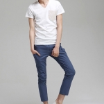 กางเกงขายาวแฟชั่น กางเกงขา 9 ส่วน ผู้ชาย พร้อมส่ง สีฟ้า กระเป๋าข้าง 2 ชั้น ใส่เที่ยว ใส่ทำงาน แบบเท่ห์ ชิลๆ