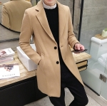 พร้อมส่ง โค้ทผู้ชาย สีกากี กระดุม 2 เม็ด ผ้าวูล แต่งกระเป๋า โค้ทยาว ใส่กันหนาว สไตล์เกาหลี