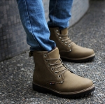 รองเท้าบูทผู้ชาย พร้อมส่ง สีน้ำตาลอ่อน รองเท้าย่ำหิมะ รองเท้าหนัง รองเท้าหุ้มข้อ มีขนบุด้านใน ใส่แล้วเท้าอุ่น แบบผูกเชือก