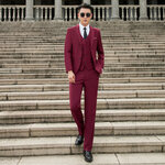 พร้อมส่ง ชุดสูทผู้ชาย สีแดง เสื้อสูท + เสื้อกั๊ก + กางเกงขายาว