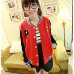 เสื้อเบสบอล pancoat สีแดงแขนดำ Baseball Jacket pancoat red