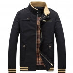 พร้อมส่ง แจ็คเก็ตผู้ชาย สีดำ ผ้าคอตต้อลหนา คอตั้ง แต่กระเป๋าช่วงอกเท่ห์ ซิปหน้า
