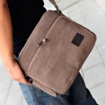 พร้อมส่ง กระเป๋าสะพายข้าง สีกาแฟ ผ้าแคนวาส ทรงสี่เหลี่ยม ใส่ ipad ได้