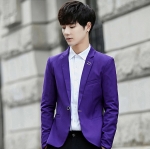 พร้อมส่ง เสื้อสูทผู้ชาย สีม่วง คอปกแต่งรังกระดุมเท่ห์ แขนยาว ใส่ทำงาน ใส่ออกงาน หรือใส่ลำลองได้