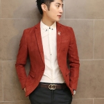 เสื้อสูทแฟชั่นผู้ชาย สีแดง แขนยาว กระดุม 1 เม็ด มีซับใน แต่งกระดุมแขน ใส่ออกงานได้ ใส่ทำงานได้ ใส่เที่ยวได้