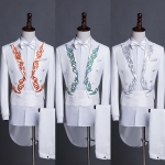 ST130- **พรีออเดอร์**สูททักสิโด้ผู้ชายสีขาว แขนยาว พร้อมแถบคาดเอว และกางเกง ชุดสูทเจ้าบ่าว สูทแฟนซี ถ่ายพรีเวดดิ้ง & ชุดแต่งงานแฟนซี (Fancy wedding dress) สูททักสิโด้ผู้ชายสีขาว
