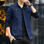 พร้อมส่ง เสื้อแจ็คเก็ต ผู้ชาย สีน้ำเงิน ซิปหน้า คอตั้ง แต่งบ่า กระเป๋าอกหนึ่งข้าง