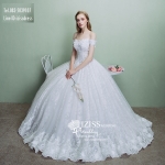 BR270**พรีออเดอร์**ชุดแต่งงาน&ชุดเจ้าสาวแบบยาวสีขาวเกรดพรีเมี่ยม เปิดไหล่ มีแขน หรูหราน่ารัก สวยโดดเด่นไม่ซ้ำใคร