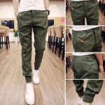 พร้อมส่ง กางเกงขายาว สีเขียว ปลายขาจั้ม กางเกงผู้ชาย