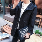 พร้อมส่ง โค้ทผู้ชาย ตัวยาว สีดำ มีฮู้ด คอปก ซิปหน้า ใส่เป็นเสื้อคลุม ใส่กันลม ใส่กันหนาว