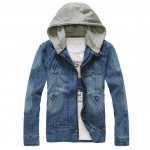 เสื้อคลุมแฟชั่น พร้อมส่ง แจ๊กเก็ตยีนส์ สีฟ้า แขนยาว มีฮู้ด สามารถถอดฮู้ดออกได้ เท่ห์แบบ 2 สไตล์ ใส่ขี่มอเตอร์ไซด์ ใส่เที่ยว ใส่ไปทำงาน ใส่ออกงานได้