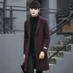 พร้อมส่ง โค้ทผู้ชาย สีแดง กระดุมหน้า 2 เม็ด ผ้าวูลหนา windbreaker โค้ทยาว ใส่กันหนาว สไตล์เกาหลี