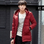 พร้อมส่ง เสื้อโค้ท ผู้ชาย สีแดง เสื้อกันหนาว ตัวยาว มีฮู้ด ซิปหน้าเต็มตัว มีซับใน