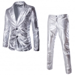 ชุดสูทผู้ชาย สีเงิน เสื้อสูท+กางเกง สีเงิน ใส่ไปงานเลี้ยง ไปปาร์ตี้