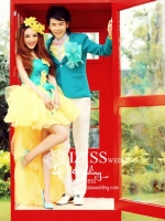 PW001 - **พร้อมส่งค่ะ** ชุดคู่ถ่ายพรีเวดดิ้ง (prewedding dress) & ชุดแต่งงานแฟนซี (Fancy wedding dress)ชายหญิง สไตล์ colorful "ธีมสีเหลือง-เขียว"