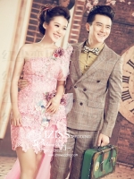 PW032 - **พร้อมส่งเฉพาะชุดผู้ชาย** ชุดคู่ถ่ายพรีเวดดิ้ง (prewedding dress) & ชุดแต่งงานแฟนซี (Fancy wedding dress)ชายหญิง สไตล์ colorful "ธีมสีชมพู-น้ำตาล"