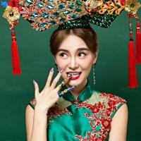 ชุดคู่ถ่ายพรีเวดดิ้งหญิงไม่รวมหมวกจีนลายนกยูง