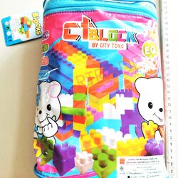 บล็อคตัวต่อใหญ่สีสด 70 ชิ้นถุงฟ้า 24.5 ซม.(1x3)