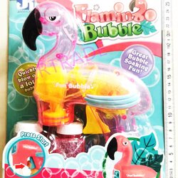 ปืนเป่าฟองฟลามิงโก้ใส+น้ำยา 2 ขวด มีไฟแผง 21x28 ซม.(1x3)