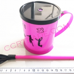 แก้วสีสด มีฝาปิด+หลอดช้อน 9x10.5 ซม.