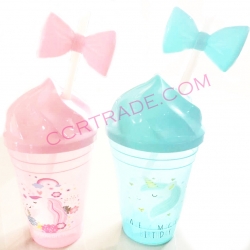 แก้วน้ำยูนิคอร์น+หลอดโบว์ 9x17 ซม.