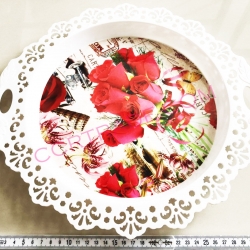 ถาดฉลุกลมขอบดอกไม้ มีหูจับ (หนา) 35 ซม.