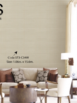 วอลเปเปอร์ลายด้ายเล็กเย็บเป็นแนวตั้งสีส้มพื้นโทนสีเทา ST3-C34W