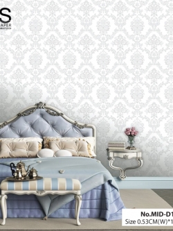 วอลเปเปอร์ลายหลุยส์สีเทาเงิน พื้นสีขาว No.MID-D13