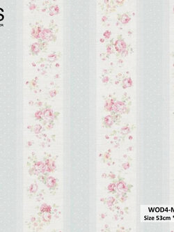 วอลเปเปอร์ลายดอกไม้สีแดง สลับลายทางสีฟ้าขาว WOD4-M44
