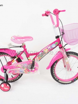 จักรยานเด็ก ล้อ 16 นิ้ว แฮนด์สูง เบาะหลัง มีล้อพ่วงข้าง สีชมพู