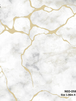 วอลเปเปอร์ ลายหินอ่อน สีขาวปนเทาแทรกเส้นสีเทา NEO-D58W