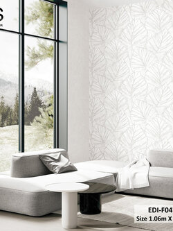 วอลเปเปอร์ ลายใบไม้พื้นสีเทาอ่อน เส้นสีเทา EDI-F04W