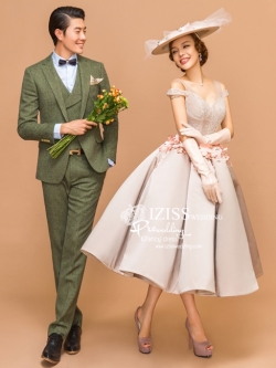 PW484- **พรีออเดอร์เฉพาะชุดผู้หญิง**ชุดแต่งงานแฟนซี ชุดเดรสสีเบจ ชุดถ่ายพรีเวดดิ้ง (prewedding dress) & ชุดแต่งงานแฟนซี (Fancy wedding dress) "ธีมสีเบจ เขียว"