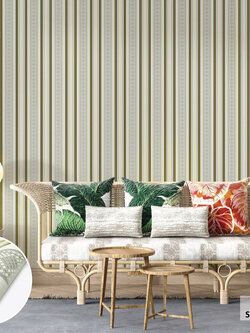 วอลเปเปอร์ลายทาง พื้นสีขาว ลายสีทอง สีเงินFSK-J77