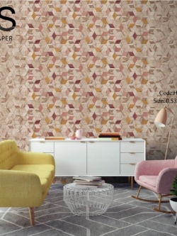 วอลเปเปอร์ลายกล่องไม้กราฟฟิคโทนสีน้ำตาลอมแดงอ่อน HEX-D71