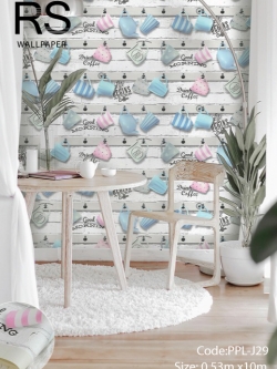 วอลเปเปอร์ลาย แก้วกาแฟชมพู ฟ้า PPL-J29