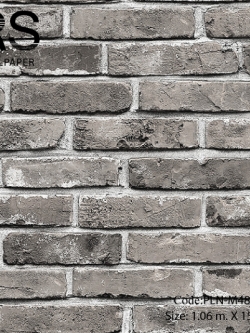 วอลเปเปอร์ลายอิฐสีเทาเข้มอมน้ำตาลร่องขาวเทา PLN-M48W