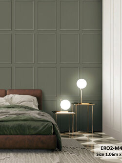 วอลเปเปอร์ลายกรุผนังใส่กรอบคิ้ว สีเทาเข้มอมเขียวขี้ม้า ERO2-M42W