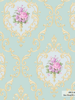 วอลเปเปอร์ลายดอกไม้วินเทจสีชมพู พื้นสีฟ้า AW2-A08