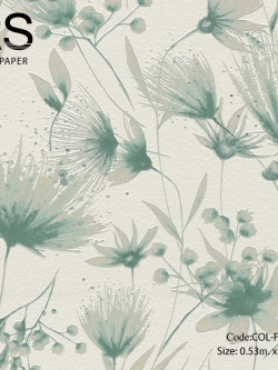 วอลเปเปอร์ลายดอกไม้ดอกหญ้าสีขาวกับครามพื้นสีขาวล้วน COL-F60