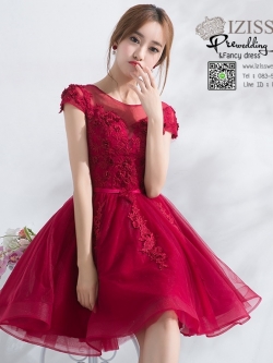 DS032 - **Pre order** ชุดราตรี เดรสสั้นออกงาน (short dresses) ชุดไปงานแต่งงานสวยๆ "ธีมแดง"
