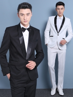 ST129- **พรีออเดอร์**สูทผู้ชายสีขาวสลับดำ สูทสีดำสลับขาว แขนยาว พร้อมกางเกง ชุดสูทเจ้าบ่าว สูทแฟนซี ถ่ายพรีเวดดิ้ง & ชุดแต่งงานแฟนซี (Fancy wedding dress) สูทผู้ชายสีขาวและสีดำ
