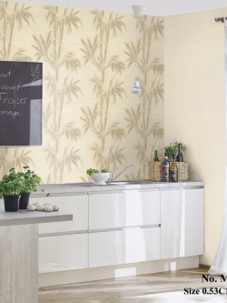 วอลเปเปอร์ลายใบไม้บนพื้นผ้าสีน้ำตาลอ่อน MAN-B55