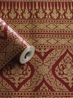 วอลเปเปอร์กรวยเชิงเทพพนมสีทองพื้นสีแดง LTH-M35