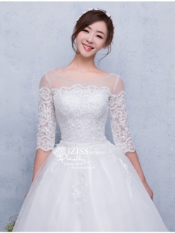 BR232 **พรีออเดอร์**ชุดแต่งงาน&ชุดเจ้าสาวแบบยาวสีขาวเกรดพรีเมี่ยม เปิดไหล่ มีแขน หรูหราน่ารัก สวยโดดเด่นไม่ซ้ำใคร