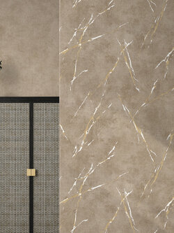 วอลเปเปอร์ลายหินอ่อน สีน้ำตาลเข้มแทรกเส้นสีทองขาว EPI-F08W