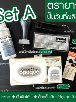 ตรายางวันหมดอายุ (แบบหมึกแยก) Set A + หมึกปั๊มบนพลาสติก โลหะ