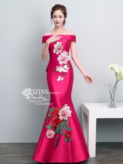 PW523 - **พรีออเดอร์ค่ะ** ชุดกี่เพ้าสีชมพูเปิดไหล่ ชุดยกน้ำชา ชุดคู่ถ่ายพรีเวดดิ้ง (prewedding dress) & ชุดแต่งงานแฟนซี (Fancy wedding dress)ชายหญิง "ธีมสีชมพู"