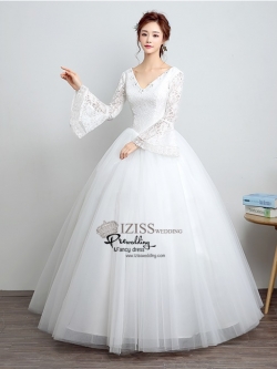 BR237 **พรีออเดอร์**ชุดแต่งงาน&ชุดเจ้าสาวแบบยาวสีขาวเกรดพรีเมี่ยม เปิดไหล่ มีแขน หรูหราน่ารัก สวยโดดเด่นไม่ซ้ำใคร